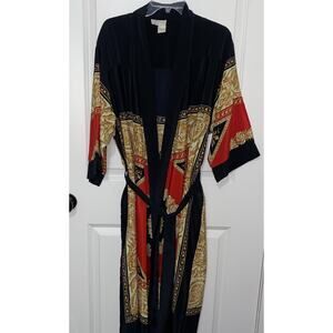 Vintage Natori II Kimono Royal Style Satin Robe Bold Red Gold Neiman Marcus Med